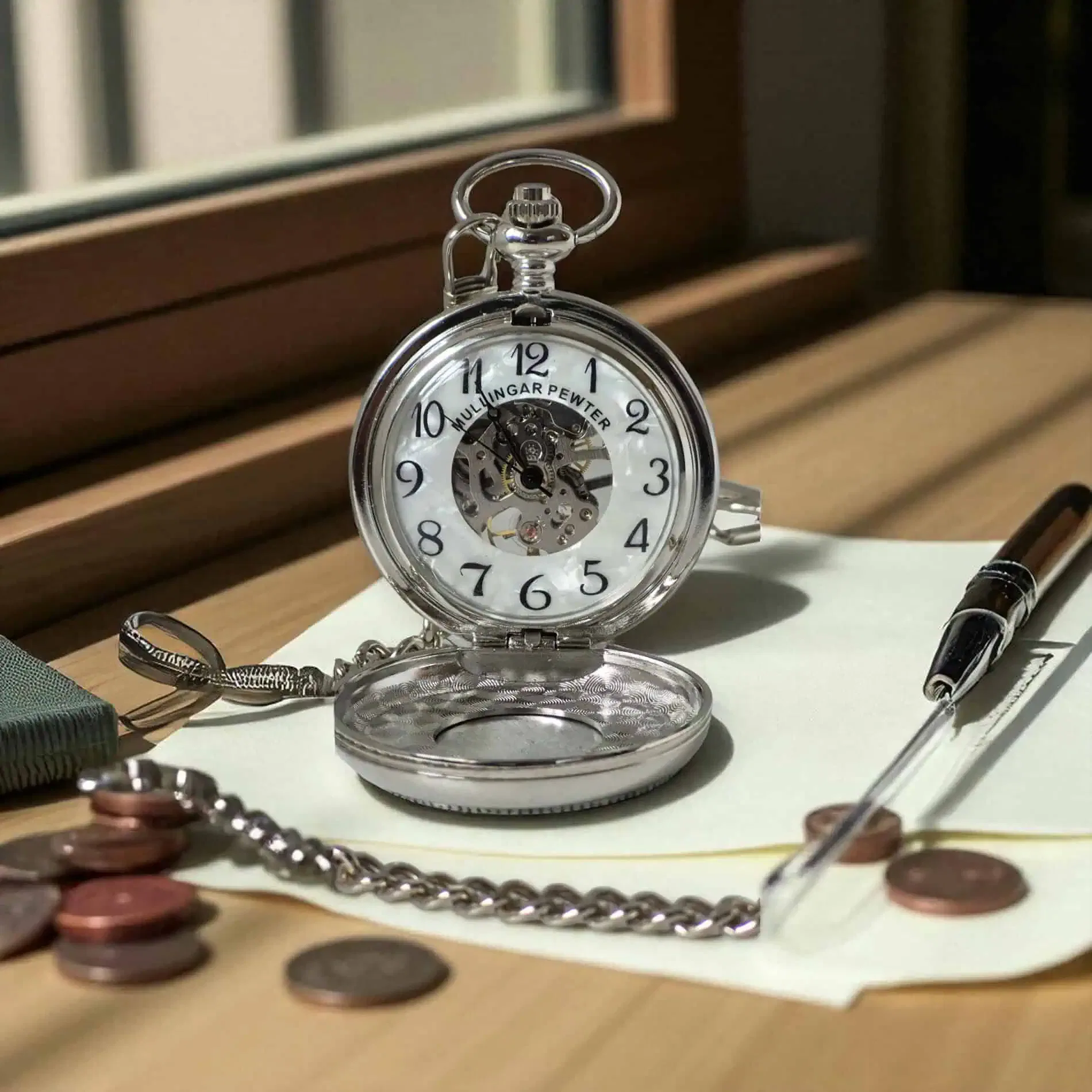 Mechanical Pocket Watch with Map of Ireland – Mullingar Pewter - Irish Gifts - Image 1