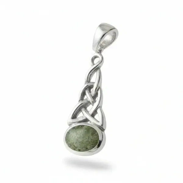 Silver Celtic Knot Pendant - Connemara Marble – 18” Chain - Connemara Marble