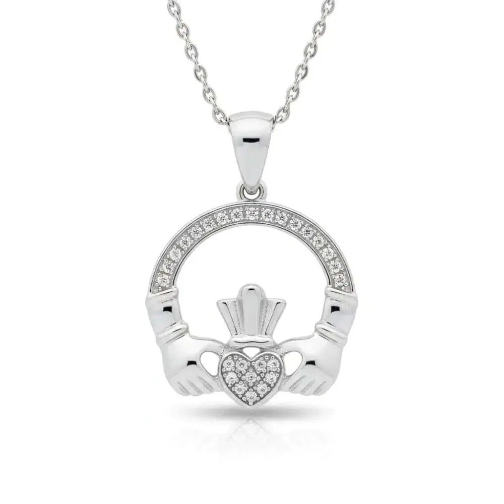 Claddagh Pendant Necklace Large - Sterling Silver with CZ - Baby & Christening Gifts - Image 1