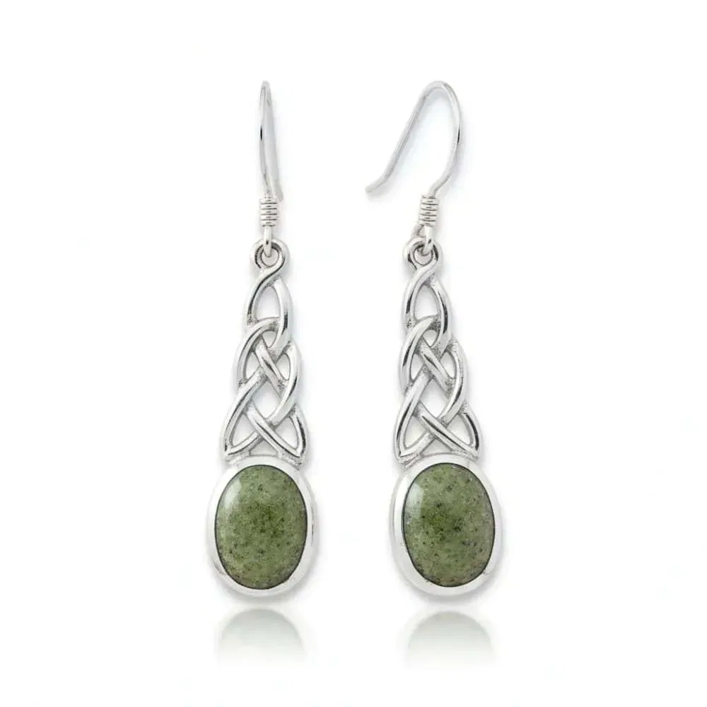 Silver Celtic Earrings with Vertical Connemara Marble Stone - Connemara Marble