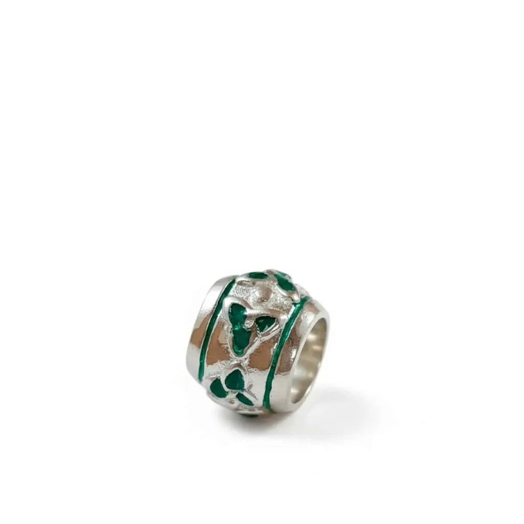 Sterling Silver Round Bead Charm with Green Trinity Knot - Irish Gifts