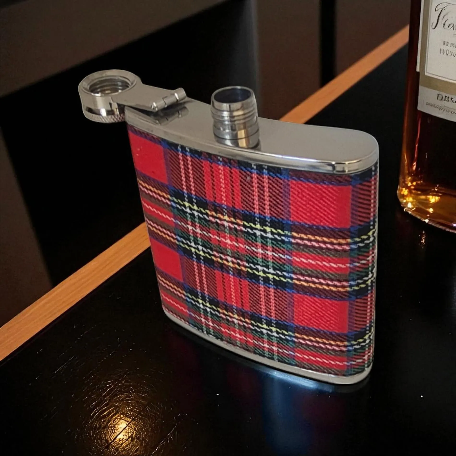 Royal Stewart Tartan Hip Flask – 6oz Stainless Steel - Irish Bar/Guinness