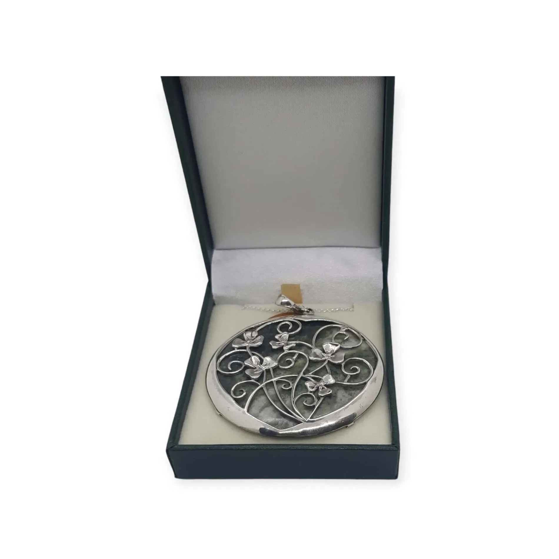 Large Connemara Marble Shamrock Pendant - Sterling Silver - Connemara Marble - Image 1