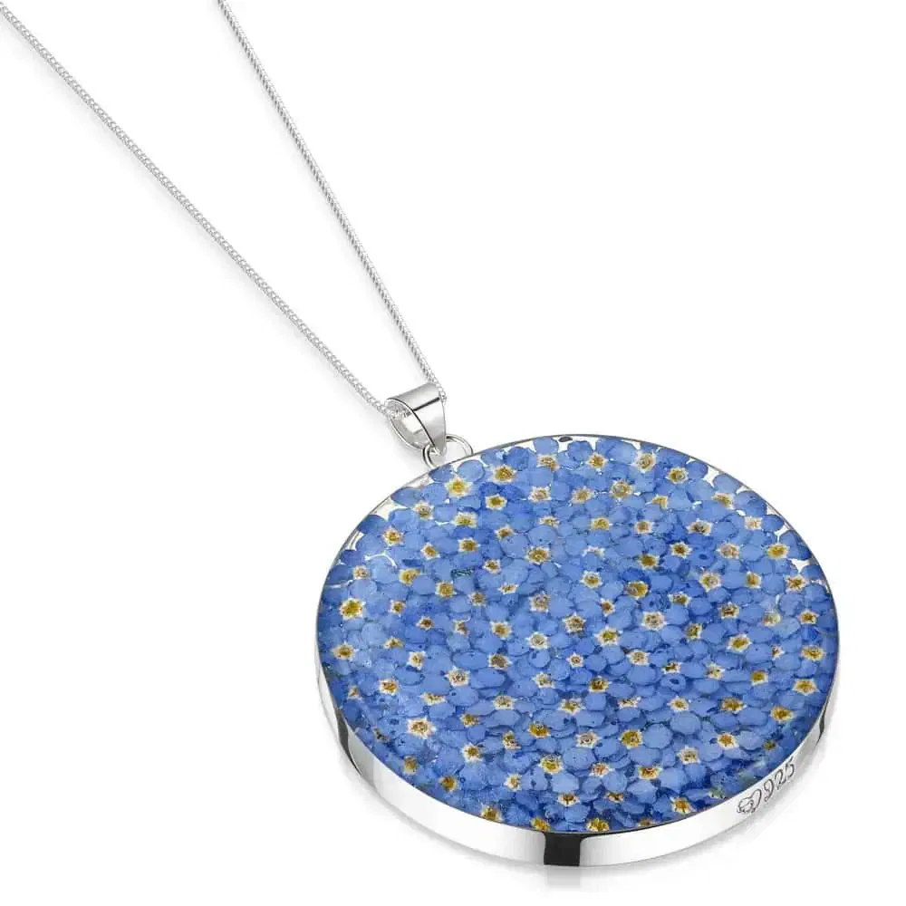Shrieking Violet Forget-Me-Not Pendant – Silver Full Moon Circle - Irish Gifts - Image 1