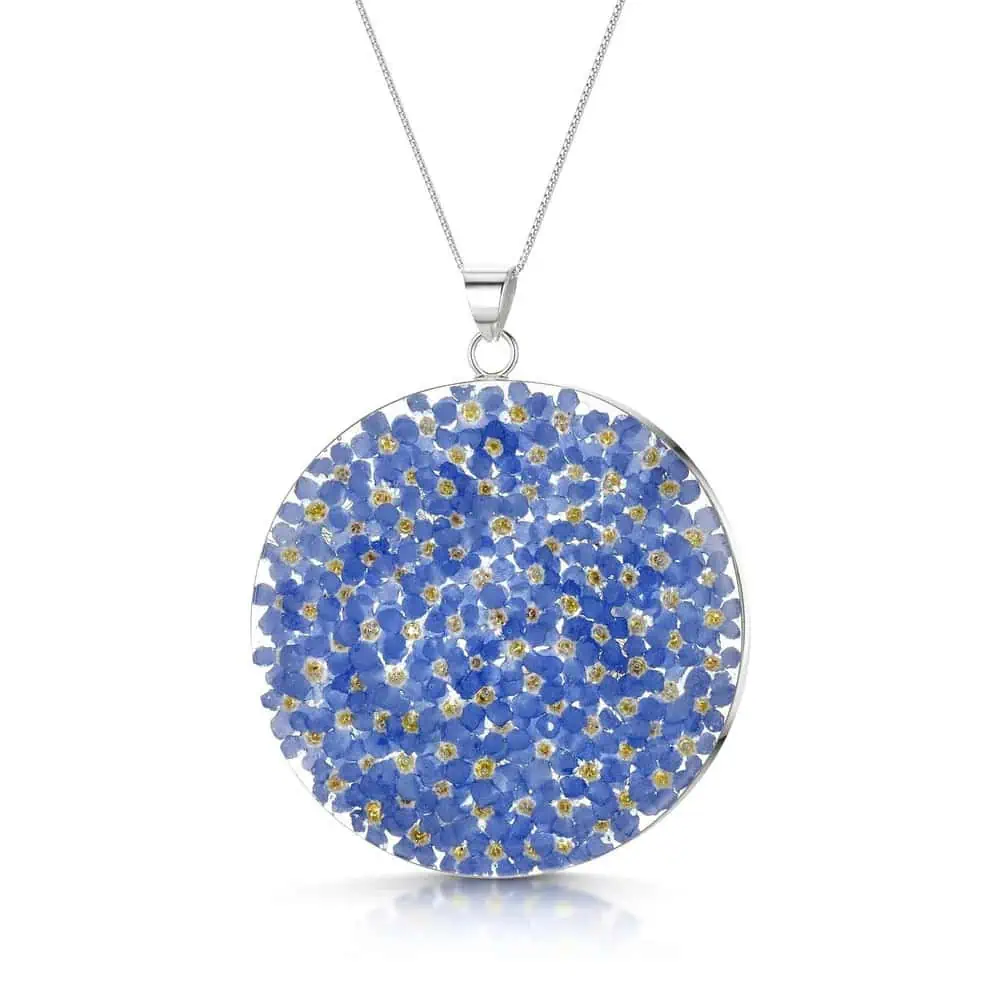 Shrieking Violet Forget-Me-Not Pendant – Silver Full Moon Circle - Irish Gifts