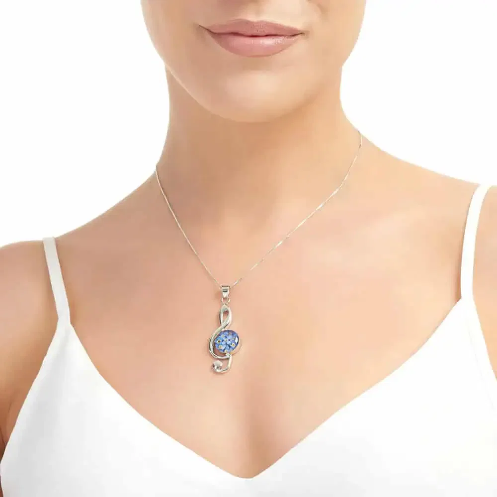 Shrieking Violet Forget-Me-Not Pendant – Silver Large Treble Clef - Irish Gifts - Image 1