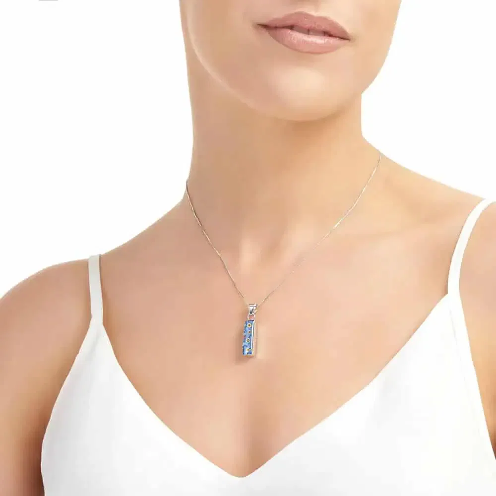 Shrieking Violet Forget-Me-Not Pendant – Silver Rectangle Drop - Irish Gifts - Image 1