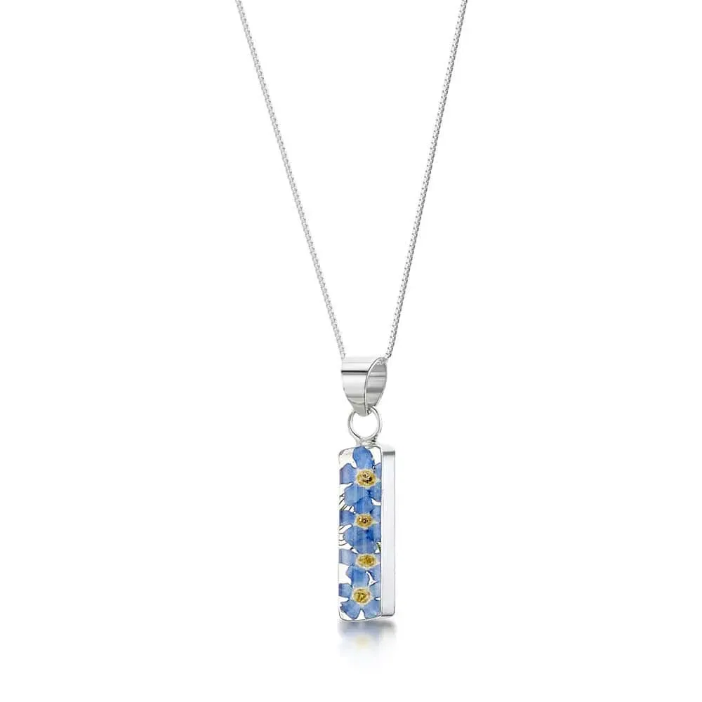 Shrieking Violet Forget-Me-Not Pendant – Silver Rectangle Drop - Irish Gifts