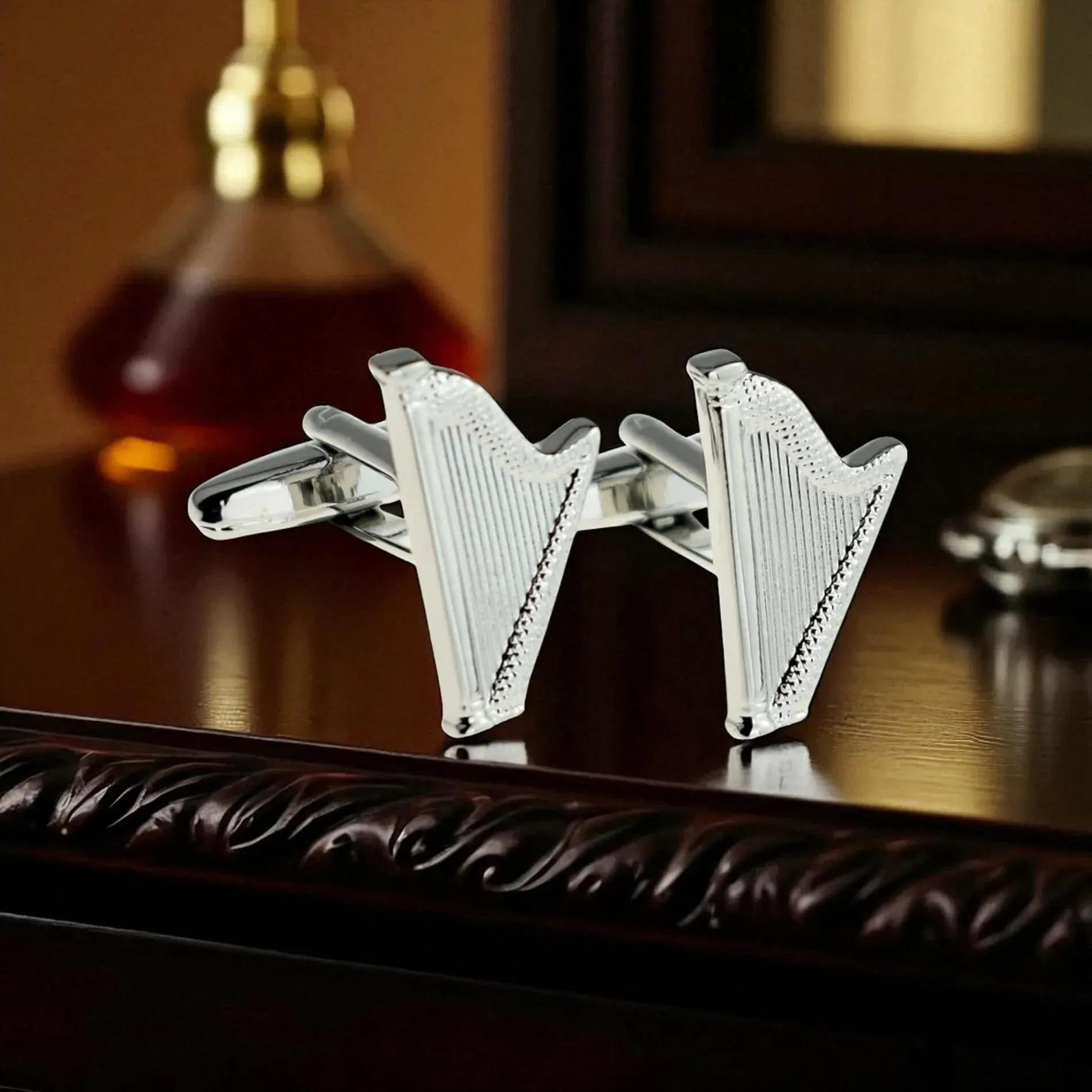 Irish Harp Cufflinks – Silver Tone Heritage Gift - Irish Gifts