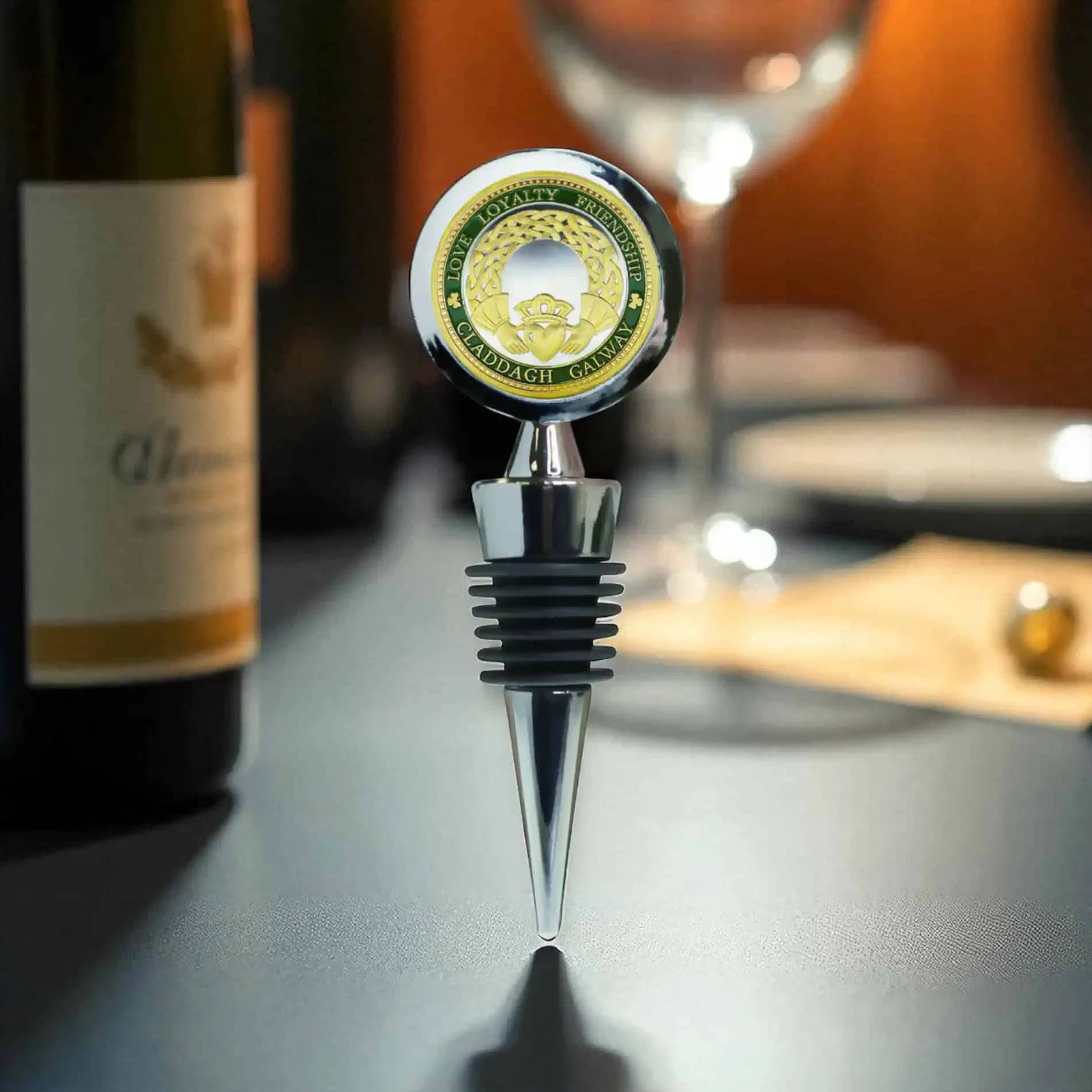Ireland Wine Bottle Stopper - Irish Claddagh Design - Irish Bar/Guinness