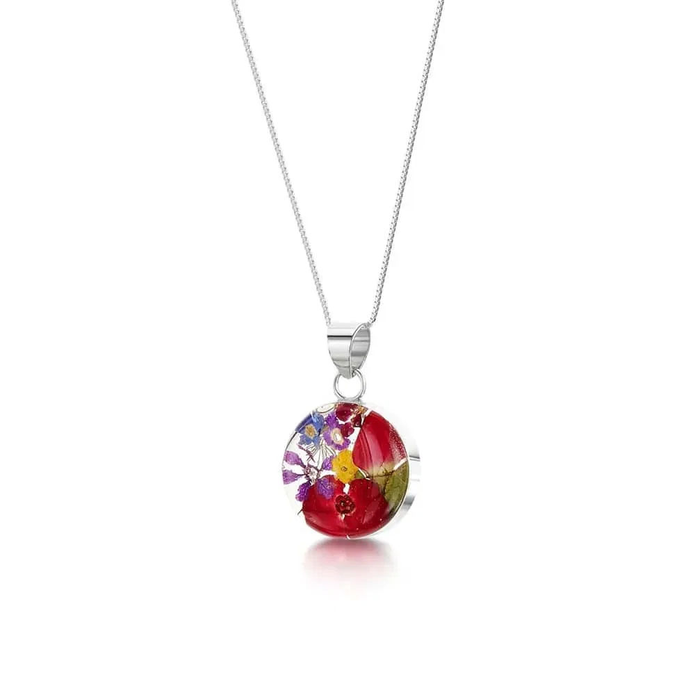 Shrieking Violet Mixed Flowers Round Pendant – Real Flowers in Silver - Irish Gifts
