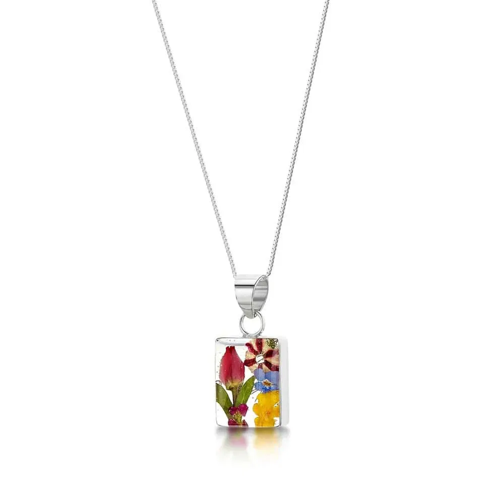 Shrieking Violet Mixed Flowers Rectangle Pendant – Real Flowers - Irish Gifts