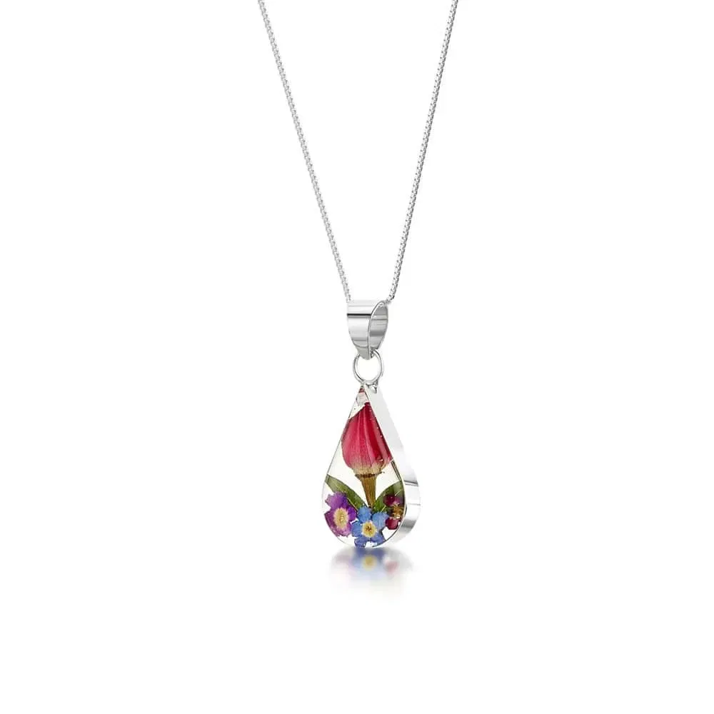 Shrieking Violet Mixed Flowers Teardrop Pendant – Real Flowers - Irish Gifts