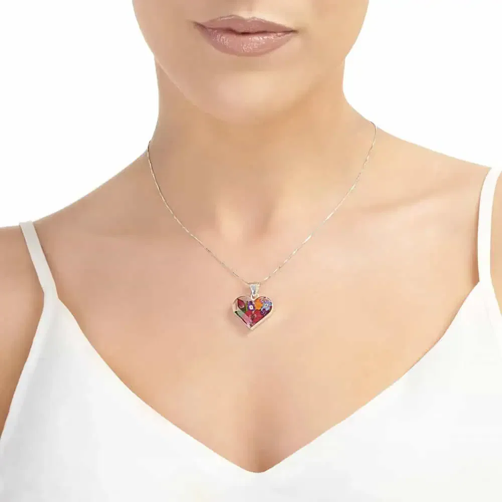 Shrieking Violet Mixed Flowers Heart Pendant – Real Flowers in Silver - Irish Gifts - Image 1