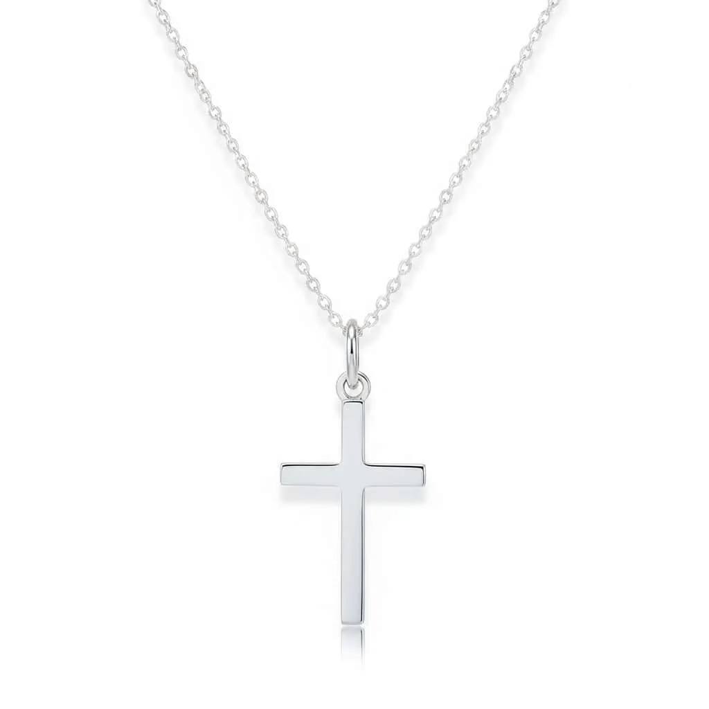 Sterling Silver Plain Cross Necklace – Classic 18” Chain - Irish Gifts
