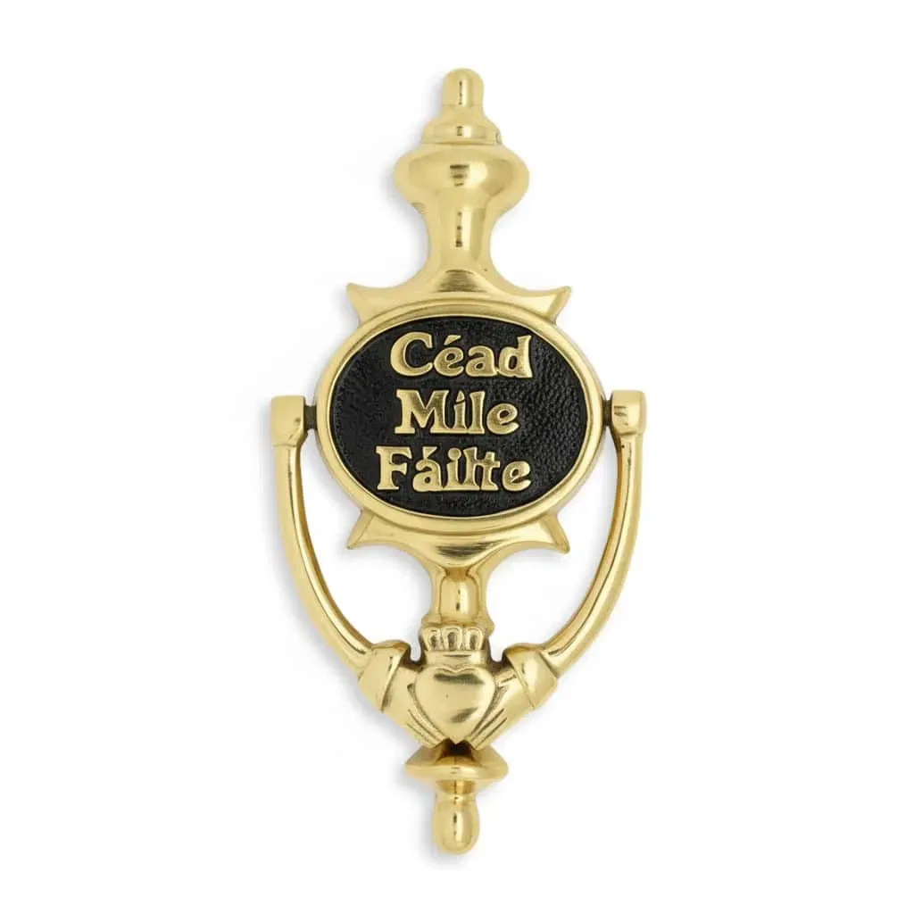 Brass Claddagh Door Knocker – “Céad Míle Fáilte” Design - Irish Bar/Guinness