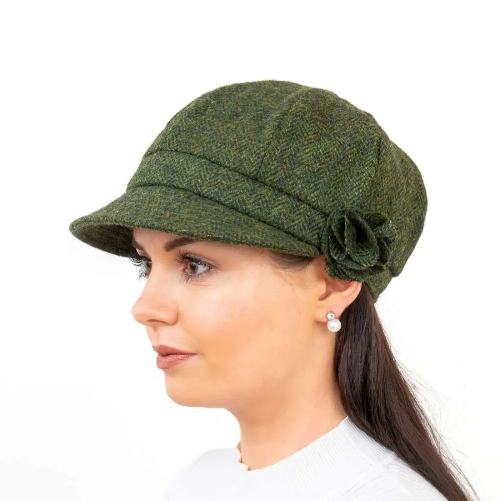 Shannon Women’s Cap – Green Herringbone Tweed - Hats | Caps | Clothing