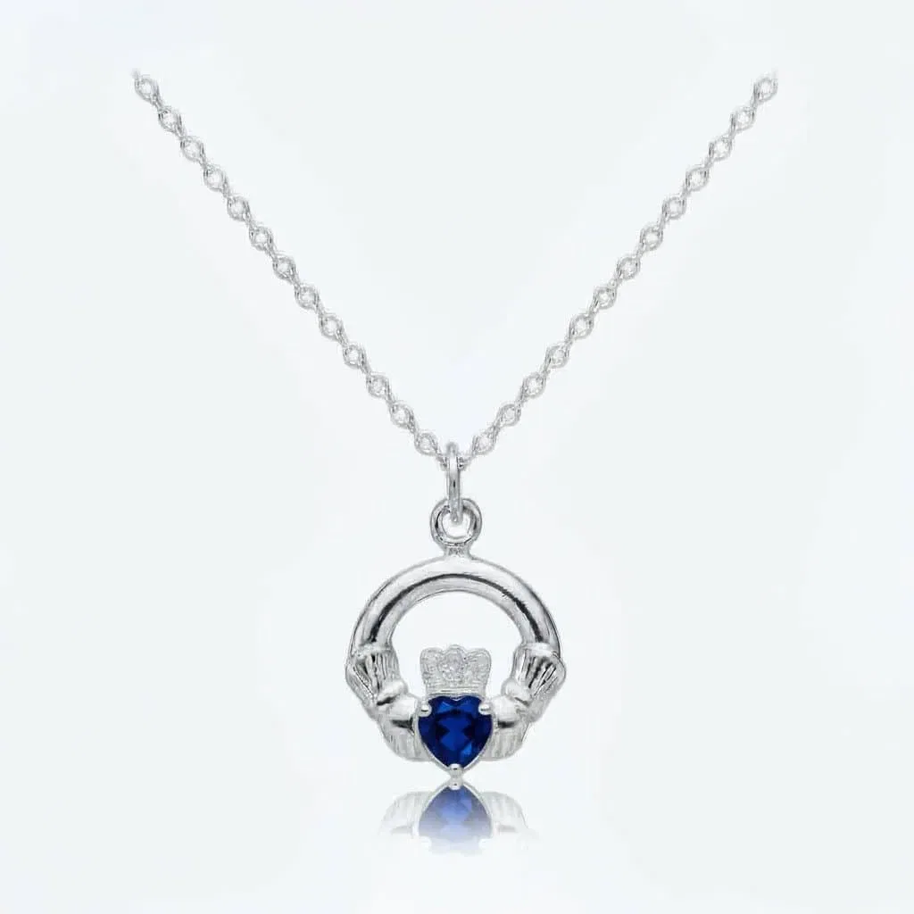 Sterling Silver Claddagh September Birthstone Pendant – Sapphire - Irish Gifts